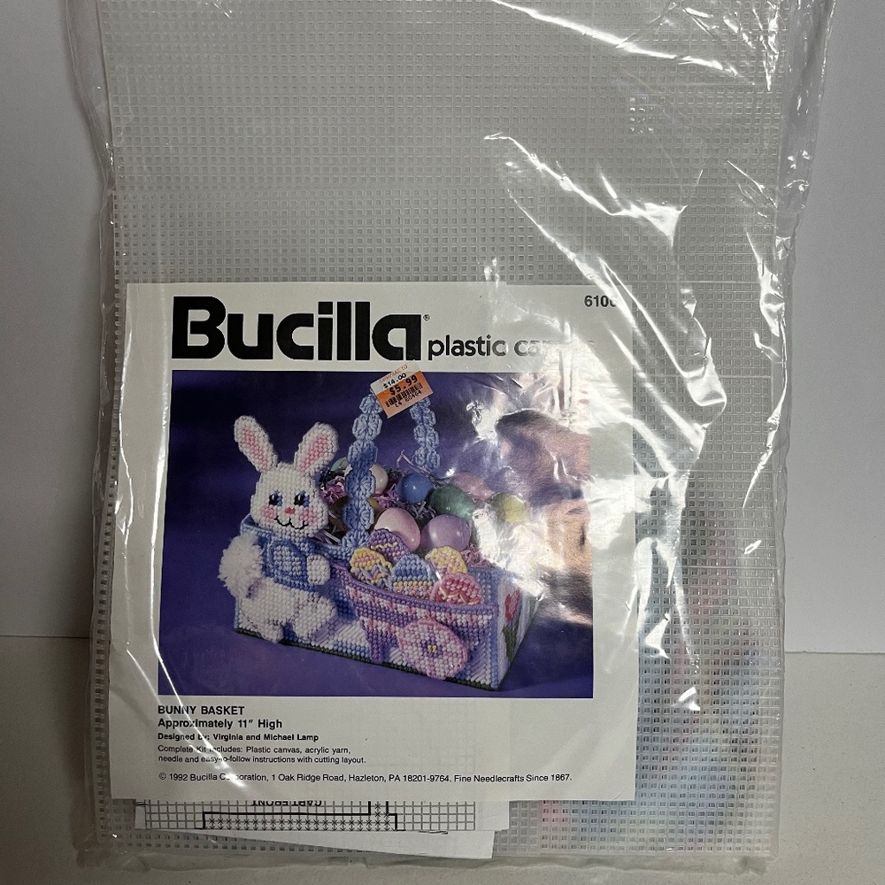 Vintage 1992 Bucilla Easter Bunny Basket Kit 6106 Plastic Canvas USA Sealed 11”